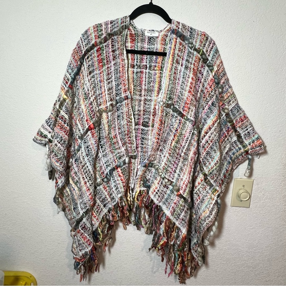 World Market woven knit boho multicolor one size open sides pancho